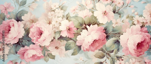 Wallpaper Mural Vintage floral wallpaper, pastel roses and leaves, shabby chic style Torontodigital.ca