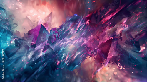 dynamic abstract crystal formation, blue and pink tones, high detail, wallpaper photo