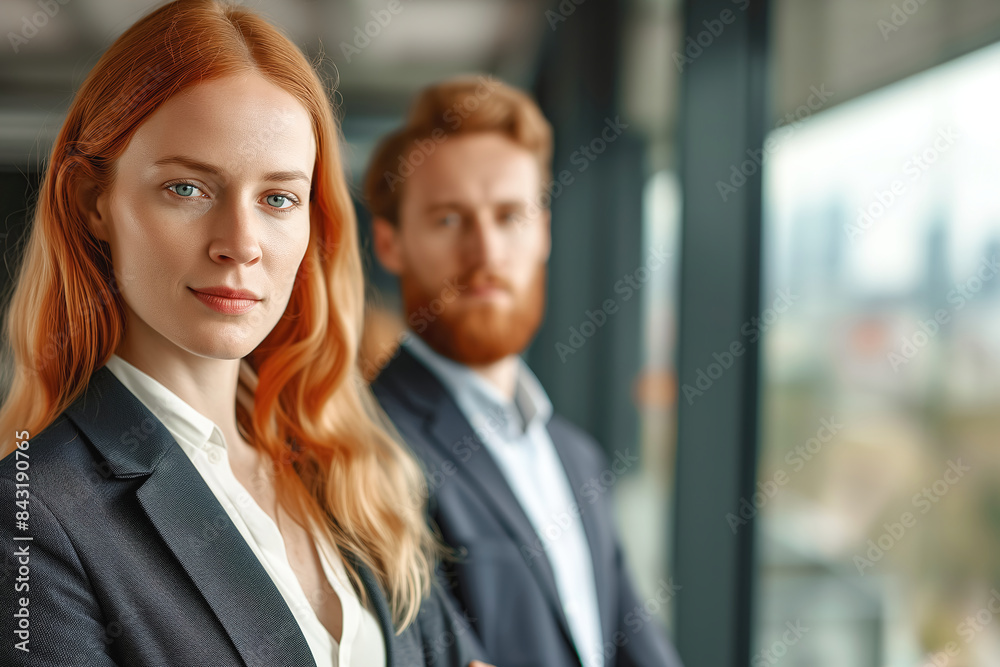 Smiling redhead Businesswoman with Male Colleague Smiling redhead Businesswoman with Male Colleague