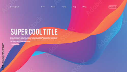 Landing page abstract design. Template for website or app. Colorful abstract minimal wave