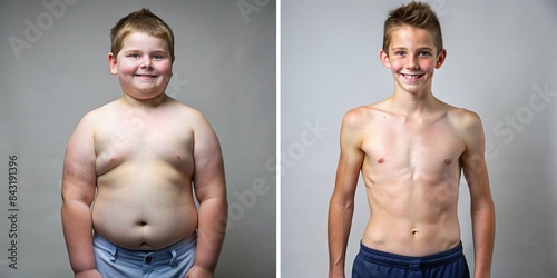 comparison picture before and after man fat later athletic thin lose weight diet fitness training	 photo