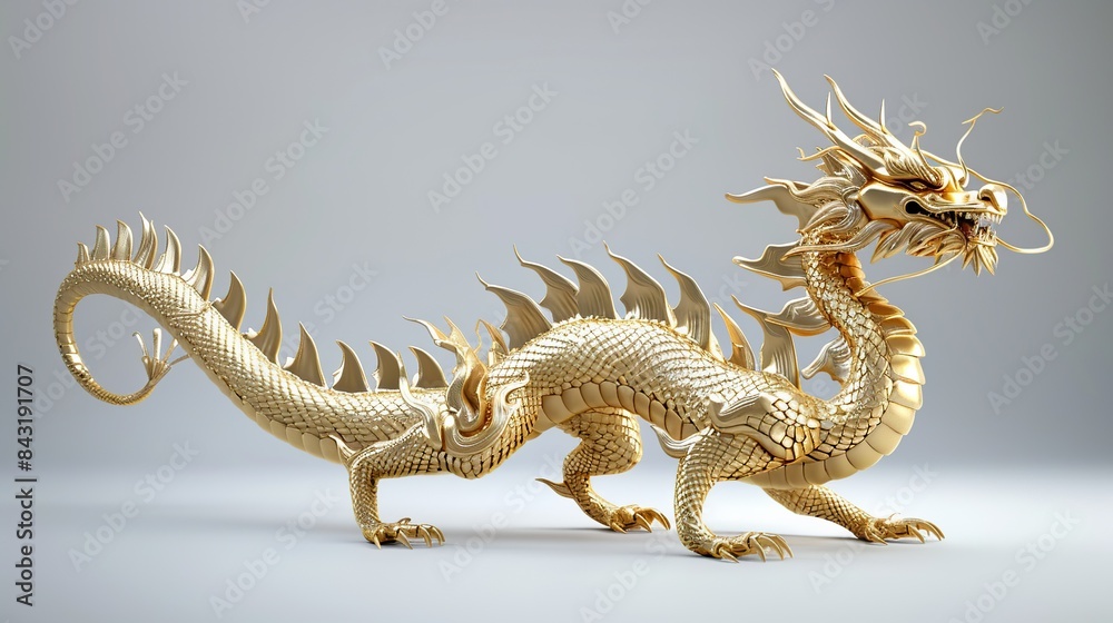 3d rendering of a majestic Chinese dragon statue on a white background 3d rendering of a majestic Chinese dragon statue on a white background