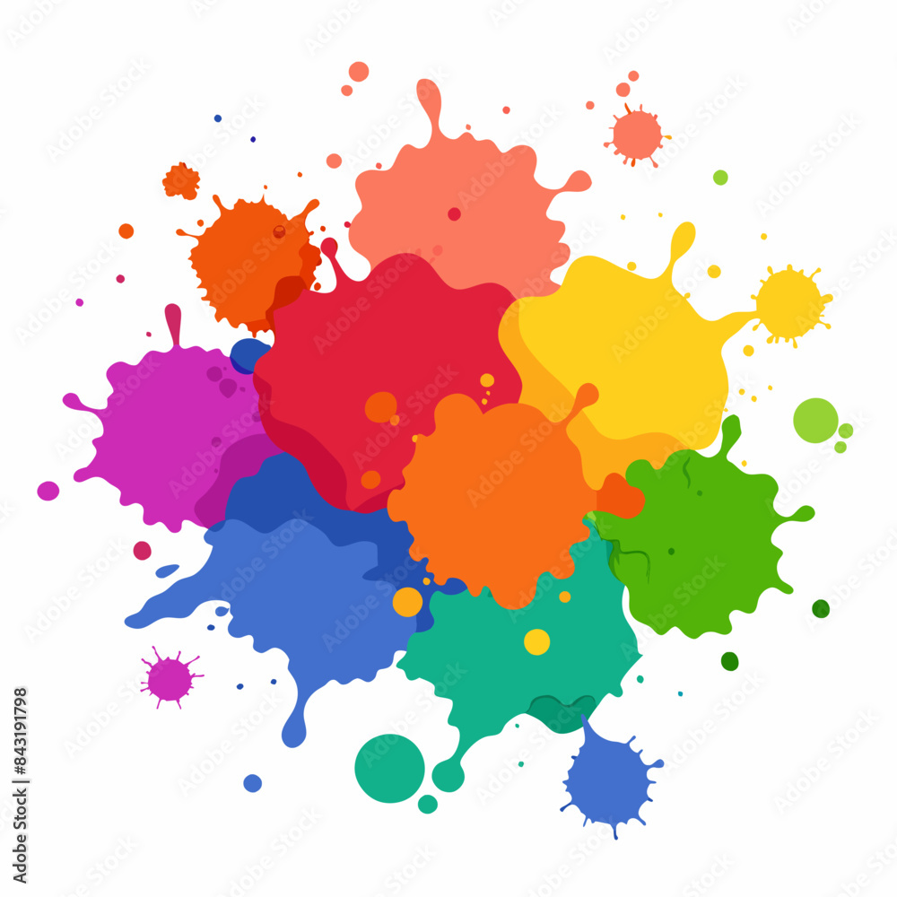 Splash of paints. Blobs. Paint splatter colourful. Splashing spots effect shape. Multicolored splash paintbrush liquid. Painting - activity. Vector splash of paints isolated on white background. Splash of paints. Blobs. Paint splatter colourful. Splashing spots effect shape. Multicolored splash paintbrush liquid. Painting - activity. Vector splash of paints isolated on white background.