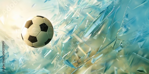 soccer ball on a beautiful background of glass shards.  space for text photo