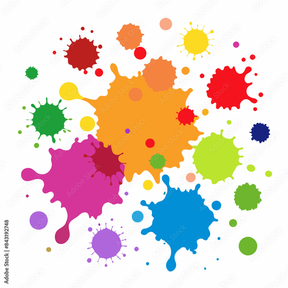 Splash of paints. Blobs. Paint splatter colourful. Splashing spots effect shape. Multicolored splash paintbrush liquid. Painting - activity. Vector splash of paints isolated on white background. Splash of paints. Blobs. Paint splatter colourful. Splashing spots effect shape. Multicolored splash paintbrush liquid. Painting - activity. Vector splash of paints isolated on white background.