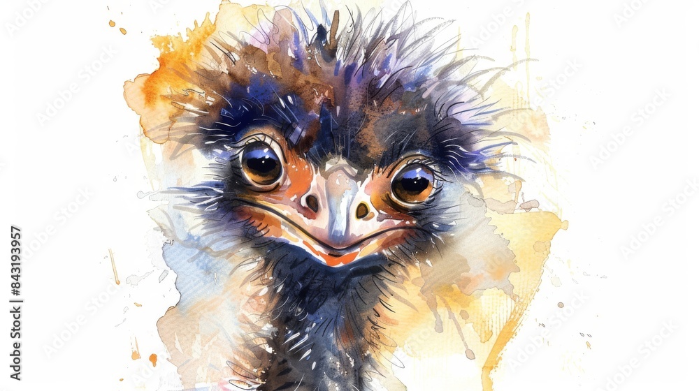 A watercolor painting of a baby ostrich. A watercolor painting of a baby ostrich.