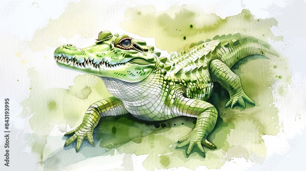 Obraz premium A watercolor painting of a green alligator