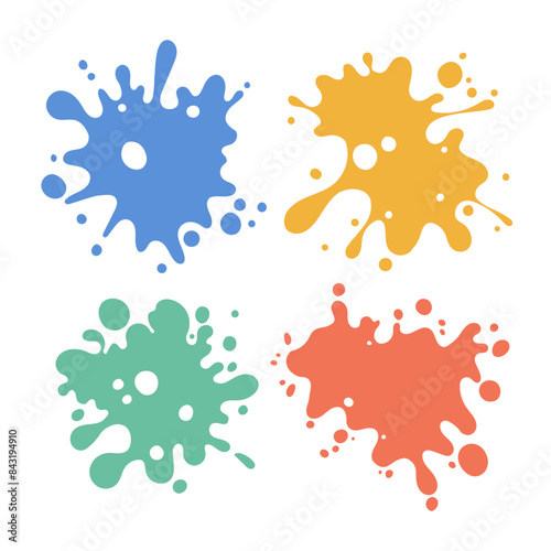 Color paint splatter. Colorful ink stains, abstract paints splashes and wet splats. Watercolor or slime stain vector set. Colorfull stain and splash, splat messy, inkblot splashing illustration.