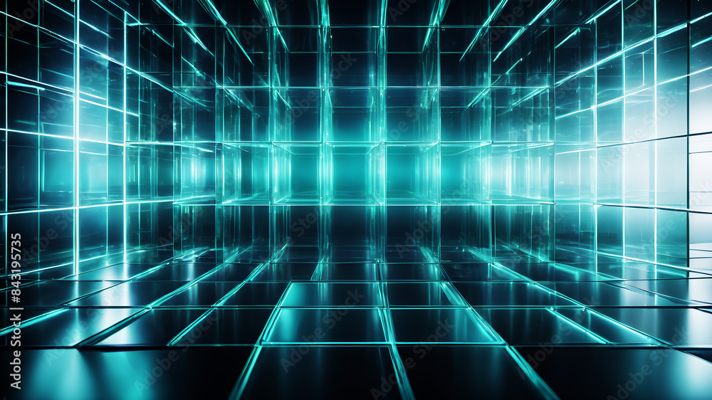 A minimalist abstract background with a grid of evenly spaced, semi-transparent boxes in shades of blue and green, giving a modern and sleek look A minimalist abstract background with a grid of evenly spaced, semi-transparent boxes in shades of blue and green, giving a modern and sleek look