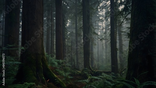 Sunlight Breaking Through a Misty Forest