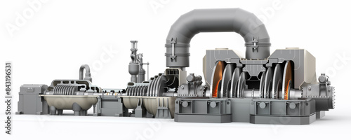 Steam turbine on a white background. 3d render
