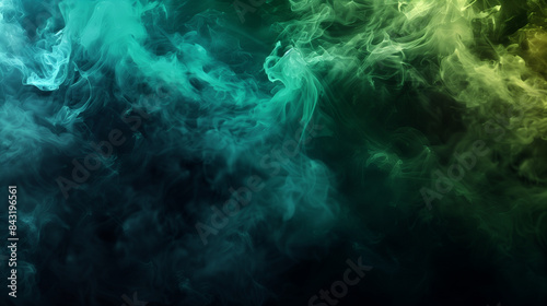 Abstract backdrop Cloud of green and blue smoke on a black isolated background. soft mystery horror design, spooky background texture concept 
