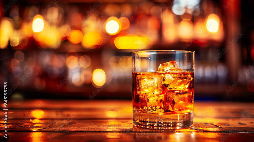 Glass of pure whiskey with ice. Glass of pure whiskey with ice.