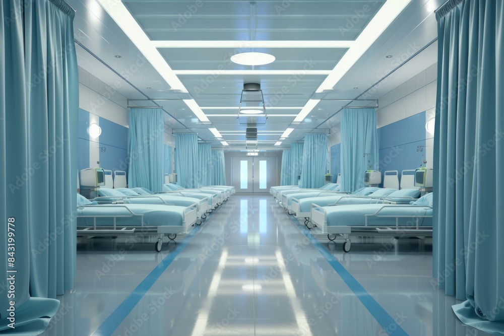 Hospital recovery room with beds.3d rendering Hospital recovery room with beds.3d rendering