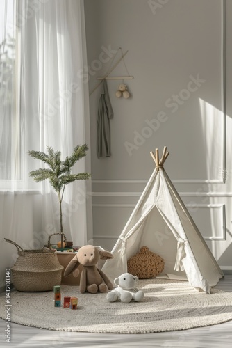 children's room with tent Generative AI © Evghenii