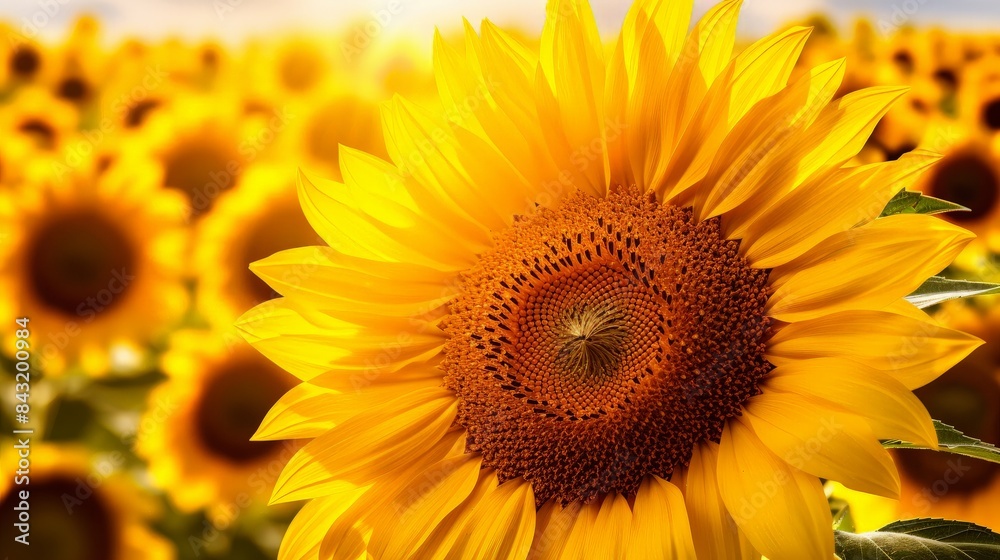 Vibrant sunflower in full bloom under the sun, showcasing its bright yellow petals in a vast sunflower field. Vibrant sunflower in full bloom under the sun, showcasing its bright yellow petals in a vast sunflower field.