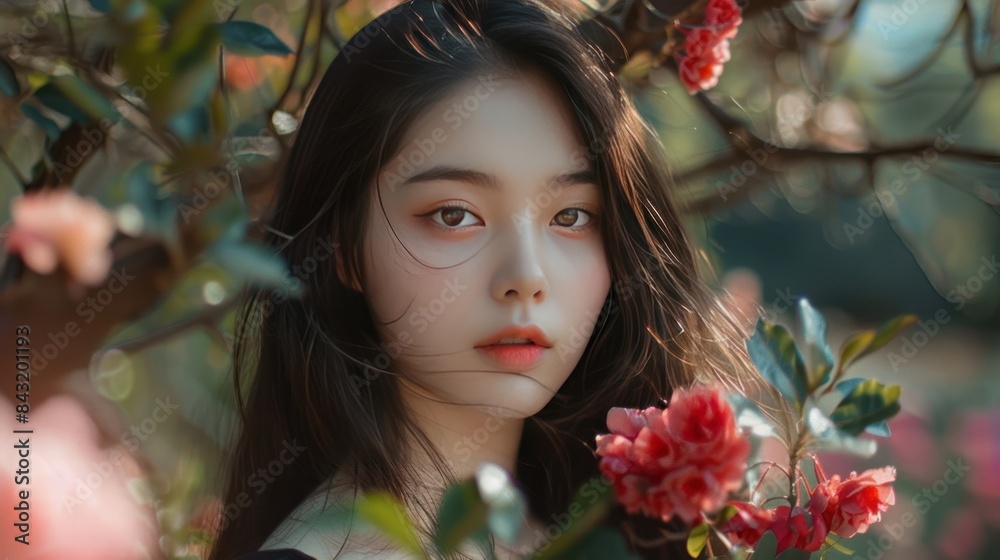 Woman beautiful young asian face make up beauty looking Background wallpaper AI generated image Woman beautiful young asian face make up beauty looking Background wallpaper AI generated image