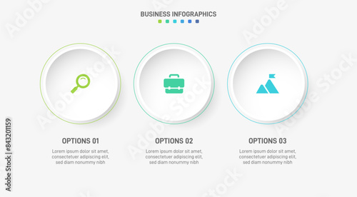 Horizontal progress bar featuring 3 arrow-shaped elements, symbolizing three six stages of business strategy and progression. Clean timeline infographic design template. Vector for presentation photo