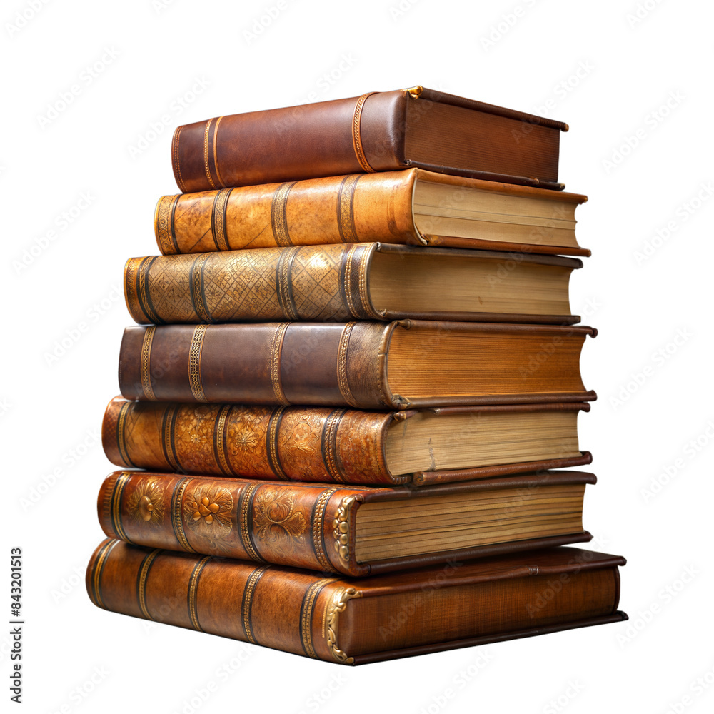 Stack of antique leather-bound books on transparent background Stack of antique leather-bound books on transparent background