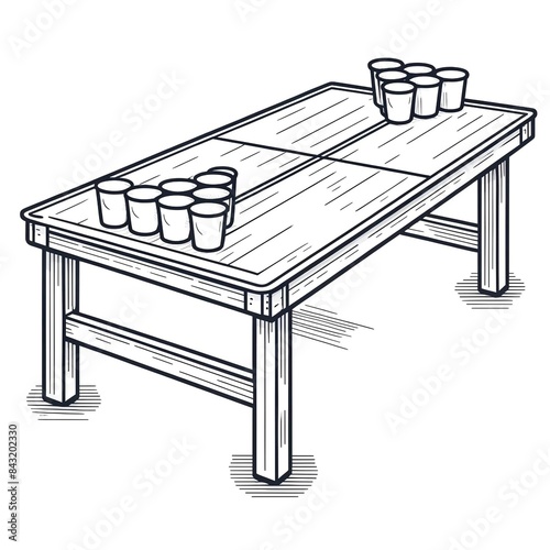 Beer Pong Table with Cups Illustration
