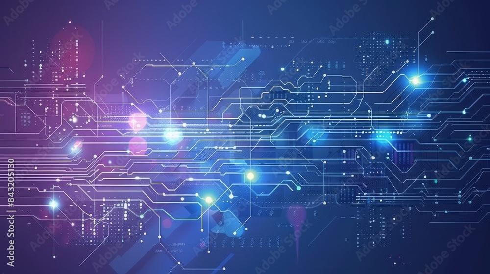 Obraz premium Abstract digital circuit lines with glowing lights on blue background