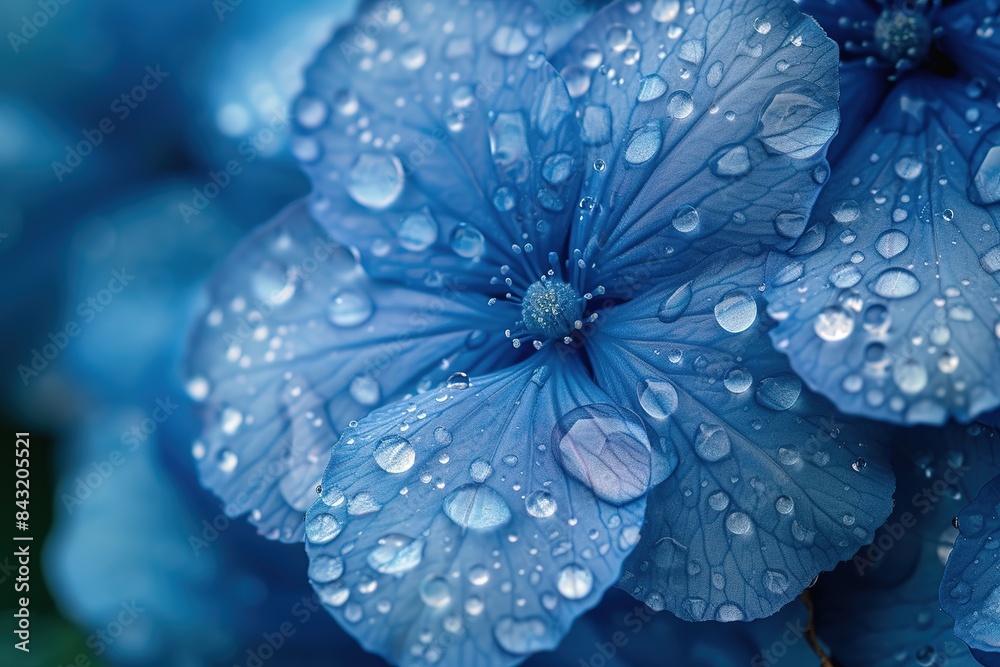 Blue flower petals with water drops on it. Close up Blue flower petals with water drops on it. Close up