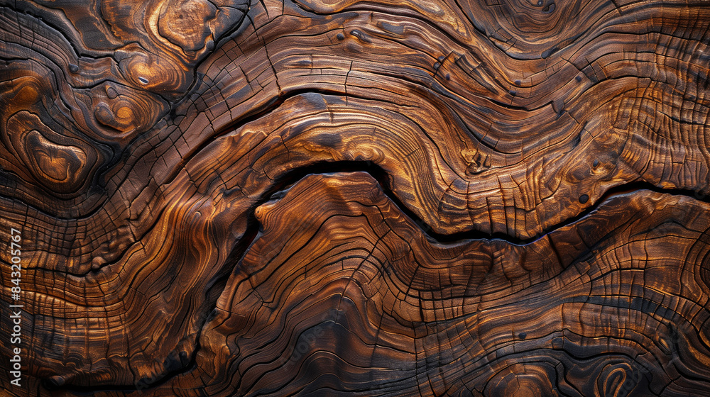 Naklejka premium natural wood slab, intricate grain patterns, top view, high detail, wallpaper