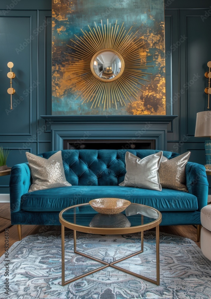 Art Deco Living Room A glamorous living room with velvet furniture ...