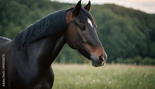 friesian horse in the field photo