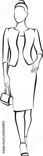 Sketch of Elegant Woman With Bag. Vector illustration