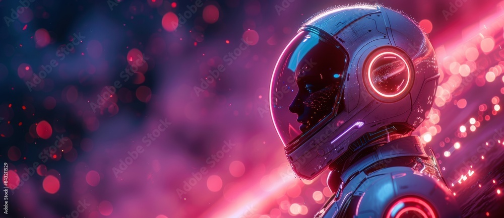 Fototapeta premium Cyber robot wearing a futuristic helmet