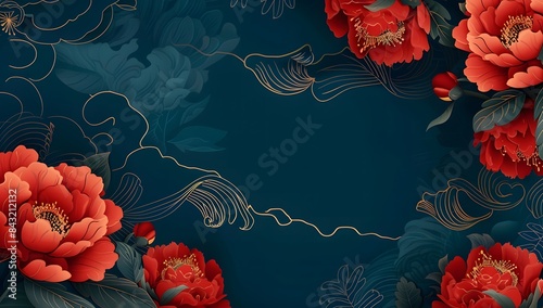 beautiful chinese new year background with flowers and clouds

