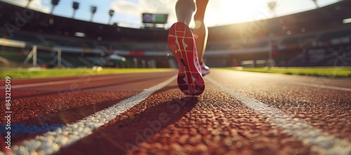 athlete running fast on sunny track

 photo