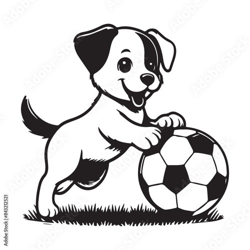 cute dog playing with football vector silhouette illustration