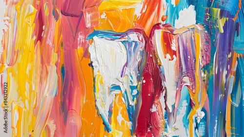 Abstract colorful painting with brushstrokes for modern interior design