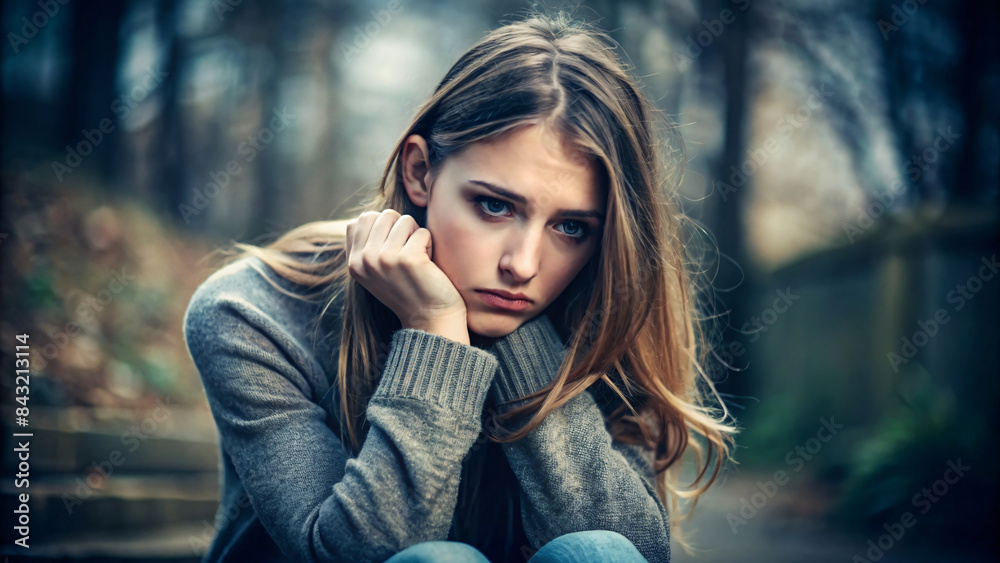 Image of a young woman who is worried Image of a young woman who is worried