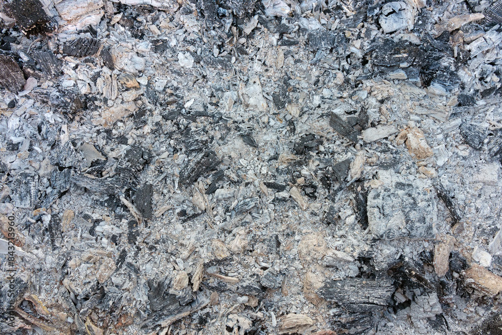 Natural ash from burnt wood and coals. Top view of ashes after fire close up Natural ash from burnt wood and coals. Top view of ashes after fire close up