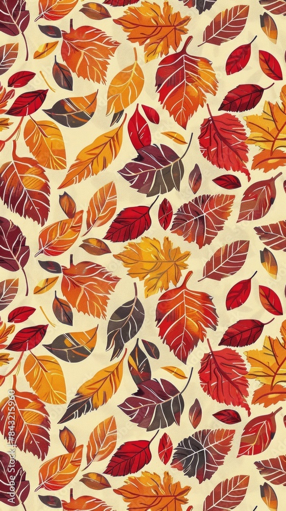 Cozy autumn with a delightful seamless pattern featuring an array of colorful autumn leaves. Banner wallpaper copy space Cozy autumn with a delightful seamless pattern featuring an array of colorful autumn leaves. Banner wallpaper copy space