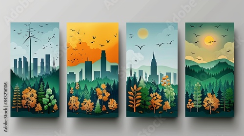 Two modern card with ESG concept. Postcard about environmental, social governance and environmental sustainability. Vector illustration in flat style photo