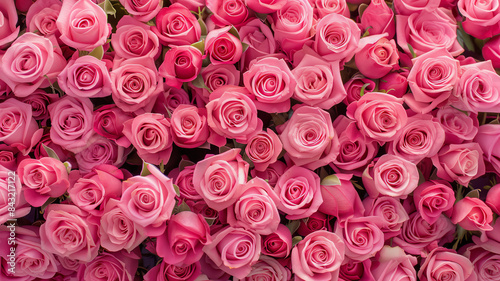 Top View of Pink Rose Bouquet, Floral Background