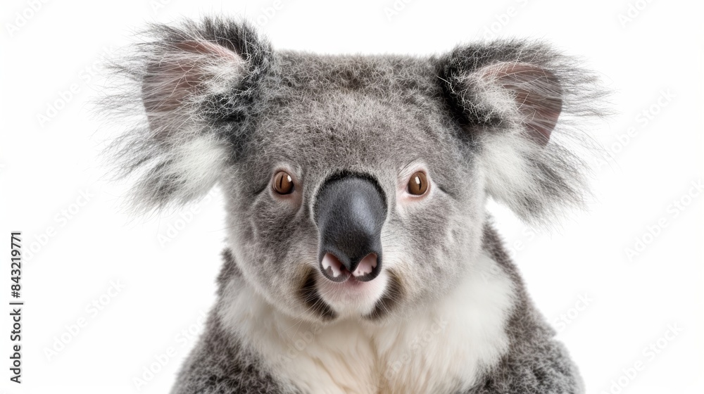Captivating australian wildlife: a beautiful koala striking a pose against a white backdrop, showcasing its elegance Captivating australian wildlife: a beautiful koala striking a pose against a white backdrop, showcasing its elegance