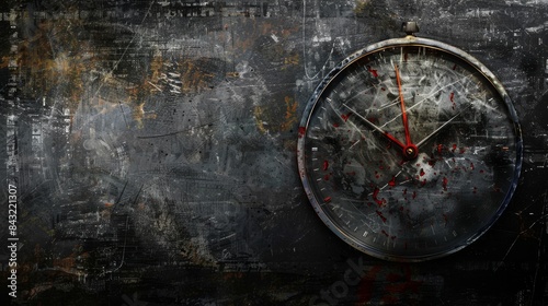 Bloody clock on a dark grunge background for horror or halloween themed designs
