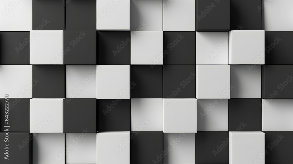 Monochrome Geometric Pattern with Repeating Squares and Cubes in Minimalist Design Monochrome Geometric Pattern with Repeating Squares and Cubes in Minimalist Design