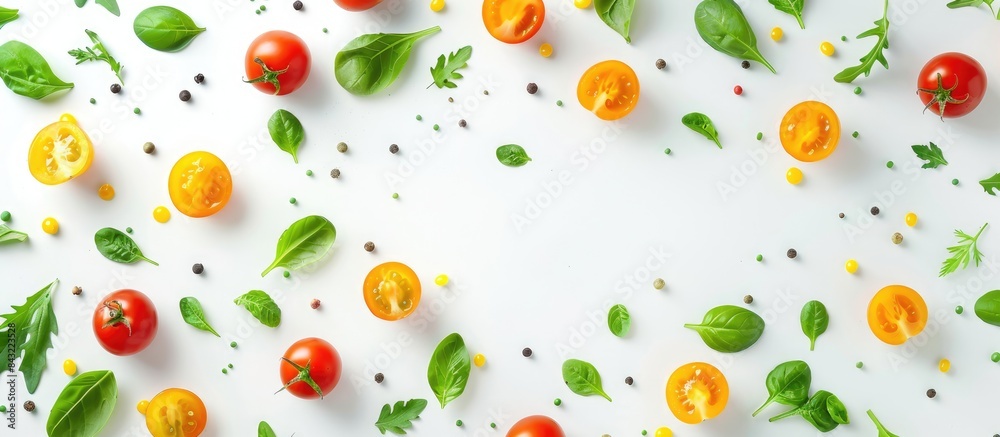 Fresh vegetables on white background with text space. Top-down perspective. Fresh vegetables on white background with text space. Top-down perspective.
