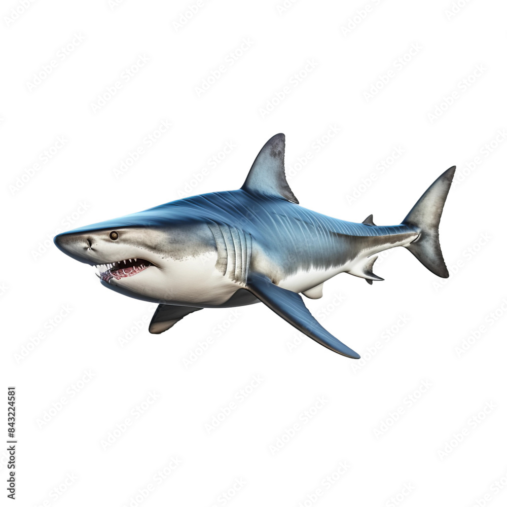 shark side view on an isolated white background shark side view on an isolated white background