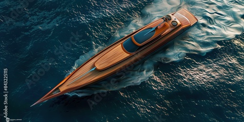 Luxury yacht cruising on blue sea from an aerial perspective. Elegant boat navigating calm waters. photo