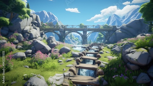 wooden bridge in fantasy nature