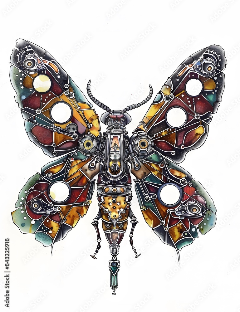 Mechanical Bugs Coloring Page with Steampunk Style Stock Illustration ...