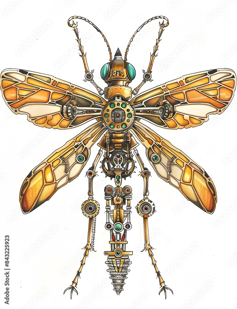 Mechanical Bugs Coloring Page with Steampunk Style Stock Illustration ...