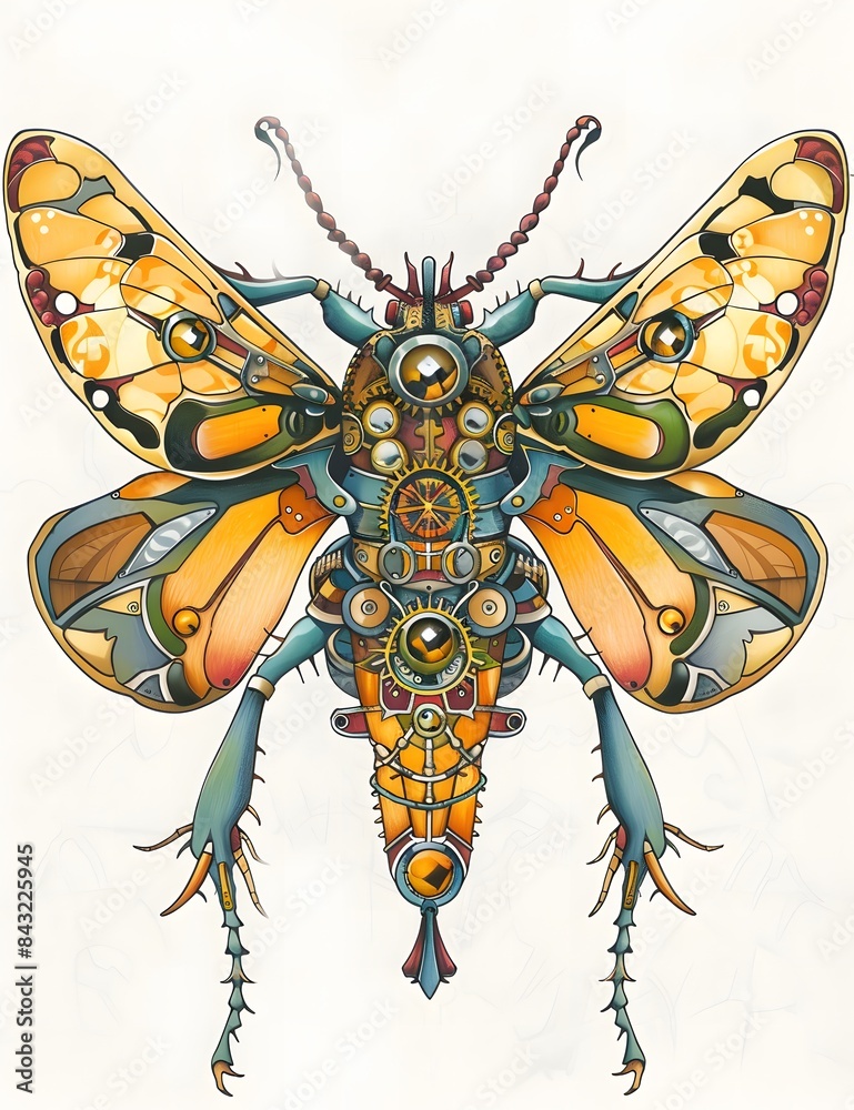 Mechanical Bugs Coloring Page with Steampunk Style Stock Illustration ...